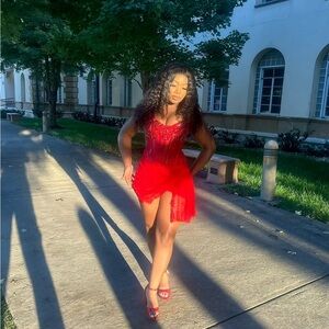 Elegant Red Lace Mini Dress